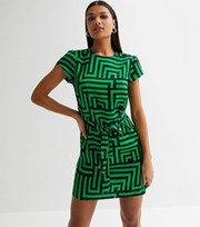 New Look Green Geometric Belted Tunic Mini Dress